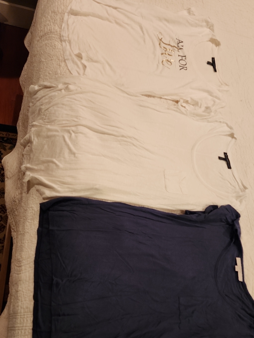 White House Black Market And LOFT Soft Scoop Neck Tee - Navy Blue And White